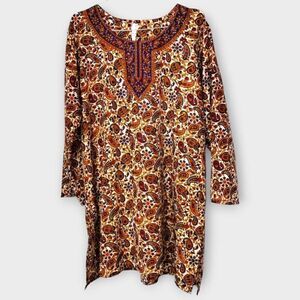 Ocean Breeze Womens Coverup Sz Large Paisley‎ Silky Flowy Tunic Dress Orange